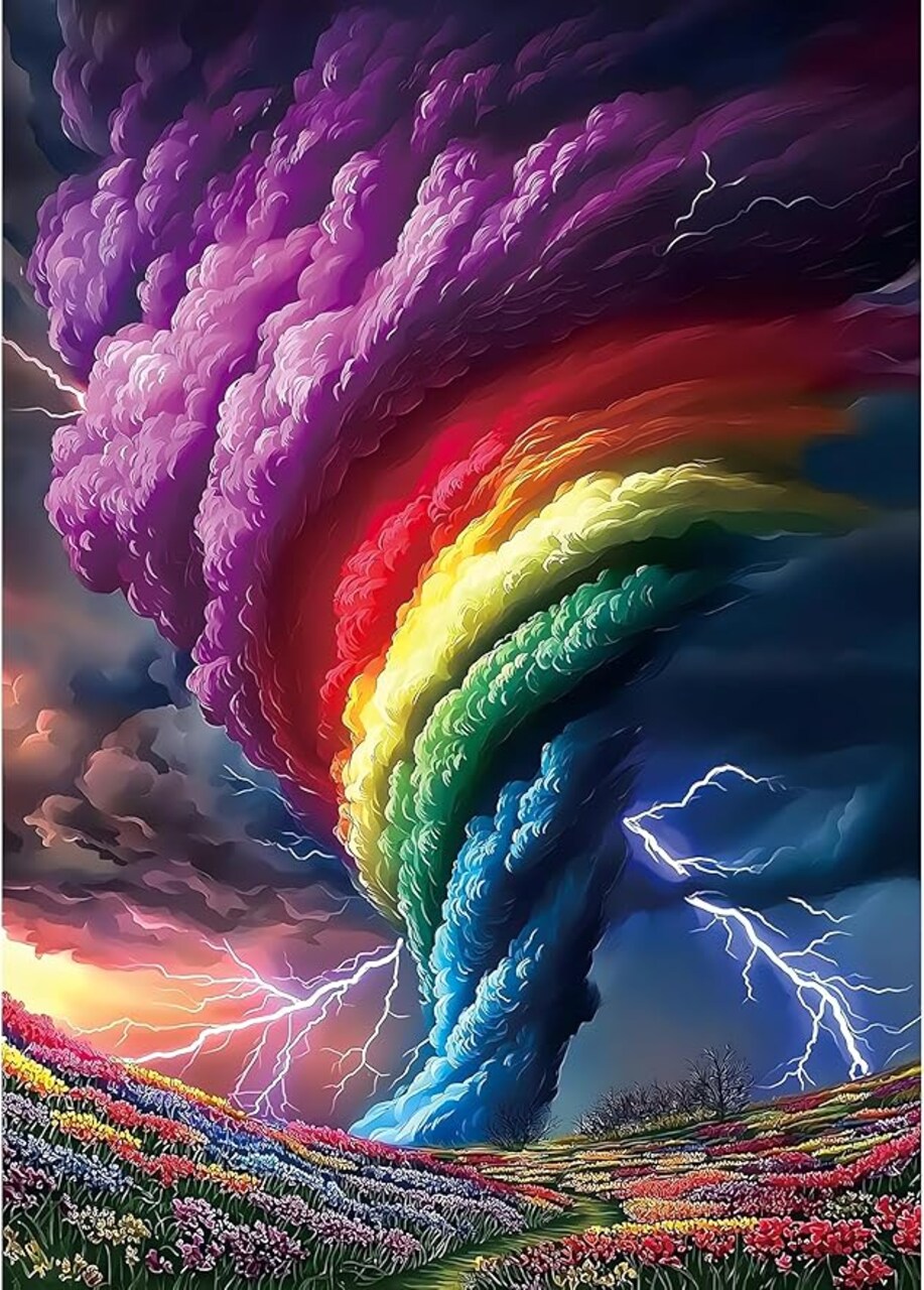 Diamond Art Kits for Adults, Rainbow Storm Diamond Painting Kits for Beginner Round 5D Full Drill Diamond Dots Crafts for Home Wall Decor Gifts 12x16 Inch